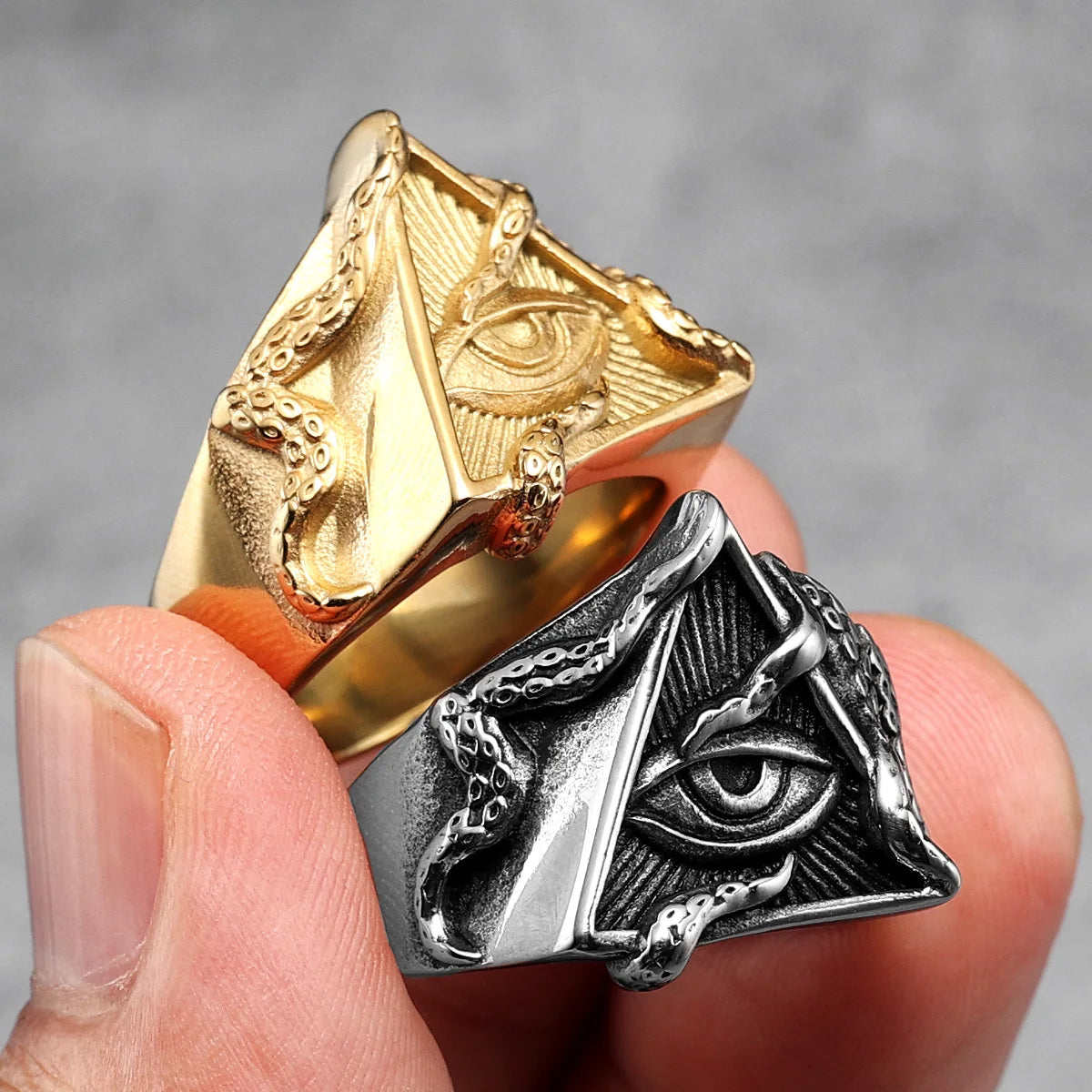 Masonic Illuminati Octopus Eye Stainless Steel Womens Mens Rings Punk Vintage for Boyfriend Jewelry Creativity Gift Wholesale