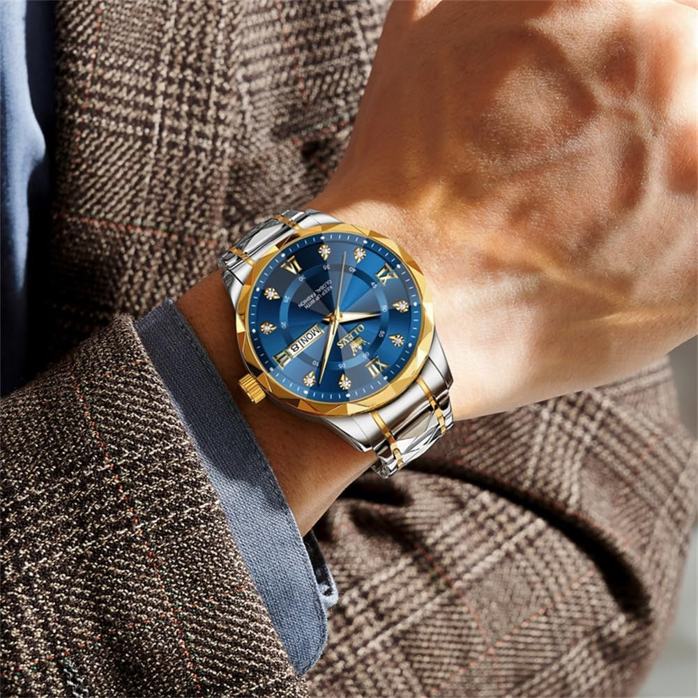 Watches for Men Luxury Diamond Casual Large Dial Watches Stainless Steel Waterproof Business Dress Analog Luminous Date Mens Watches