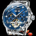 OLEVS Mens Watch Luxury Dress Diamond Self Winding Skeleton Tourbillion For Men