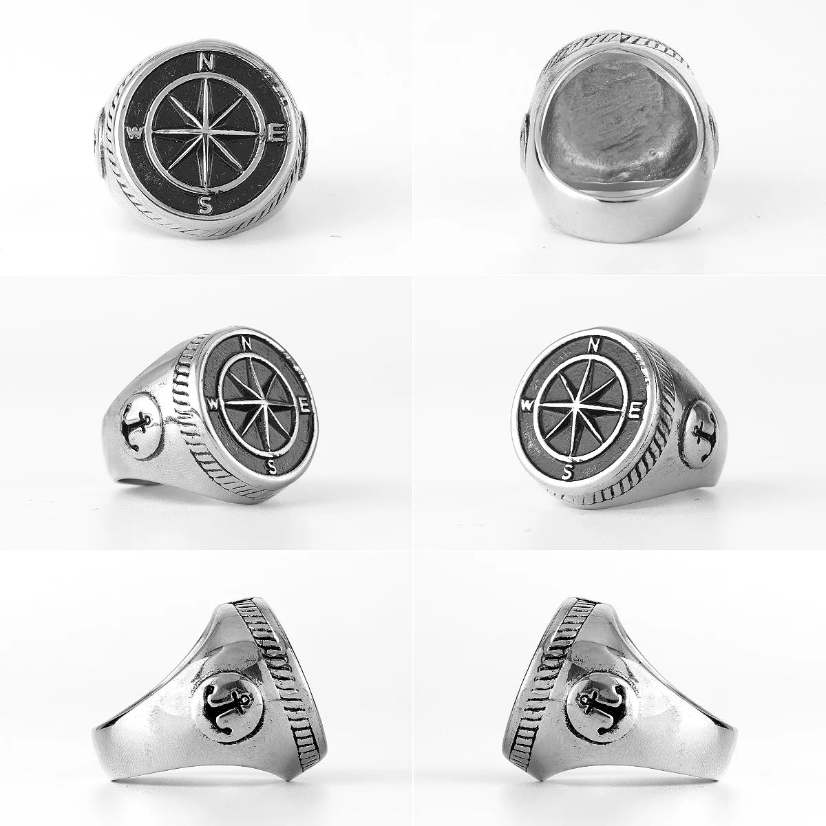 Navigator Compass Sailor Anchor Stainless Steel Mens Rings Punk Hip Hop for Male Boyfriend Jewelry Creativity Gift Wholesale
