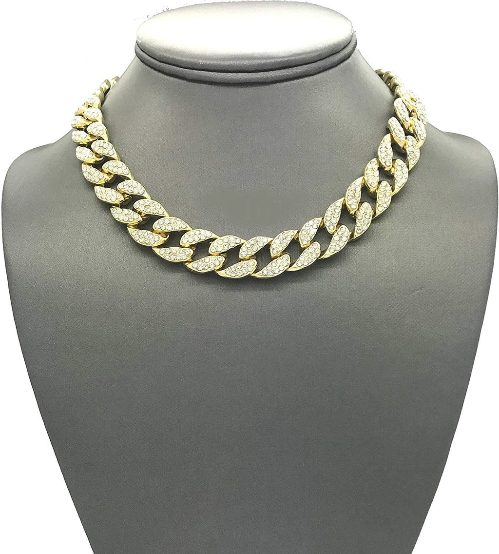 Men’S Iced Out Hip-Hop Gold Tone Bling Bling Rappers Cuban Link Chain Choker Necklace - CN2020