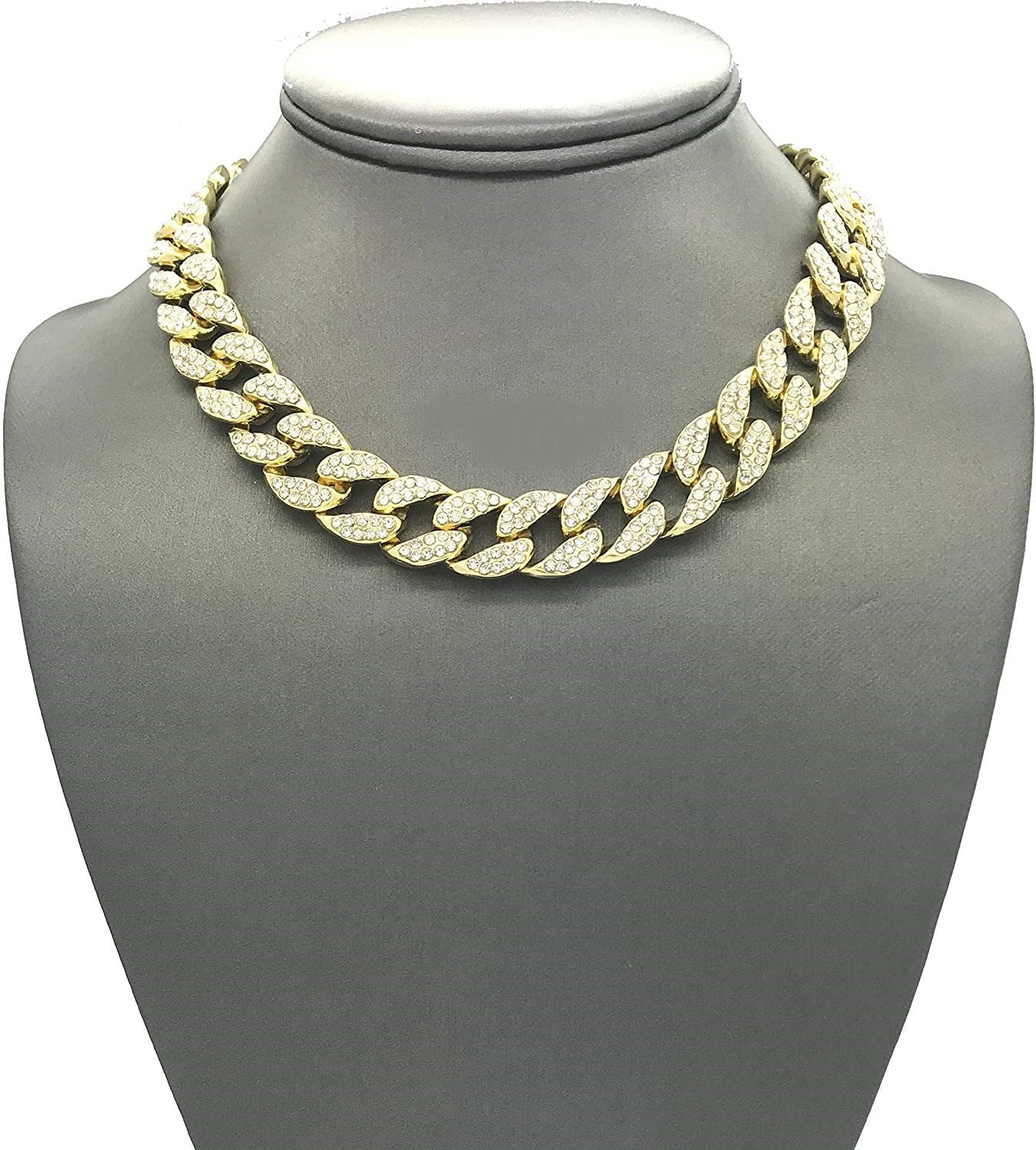 Men’S Iced Out Hip-Hop Gold Tone Bling Bling Rappers Cuban Link Chain Choker Necklace - CN2020