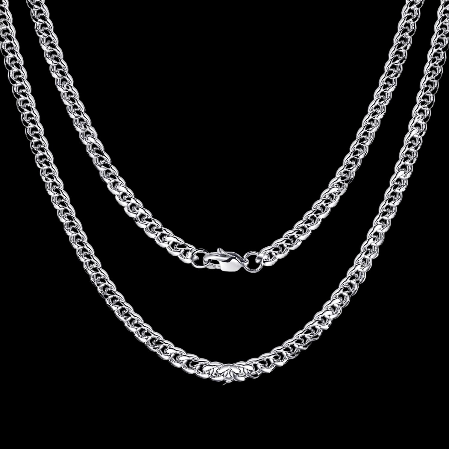 Silver Chain for Men Cuban Link Necklace 3.5mm/5mm Long Jewelry Choker (18/20/22/24/26 Inch)