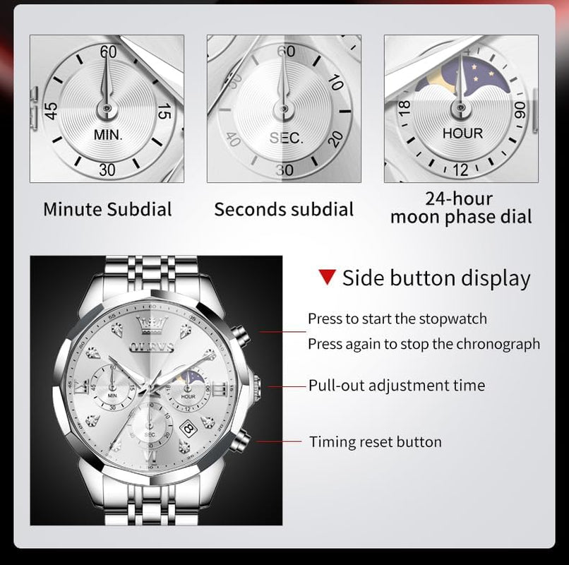 Watches for Men Luxury Diamond Casual Large Dial Watches Stainless Steel Waterproof Business Dress Analog Luminous Date Mens Watches
