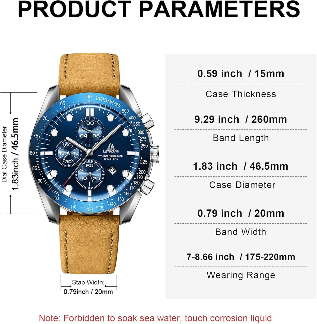 Mens Watches Leather Watch Luminous Analog Quartz Watch for Men