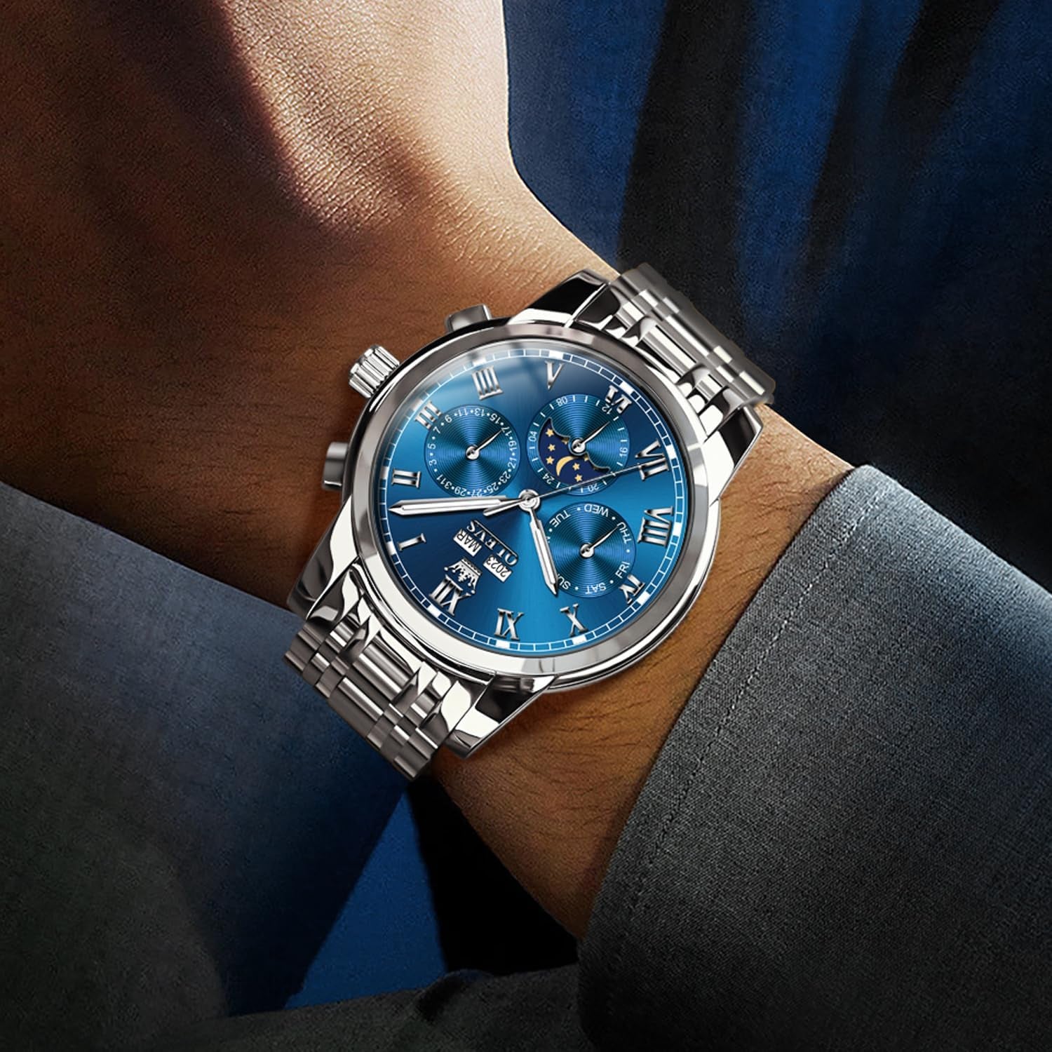 Mens Automatic Watches Self Winding Mechanical Luxury Dress Stainless Steel Waterproof Wrist Watches for Men