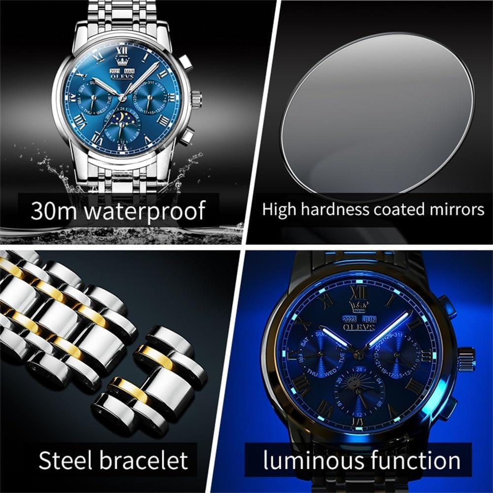 Mens Automatic Watches Self Winding Mechanical Luxury Dress Stainless Steel Waterproof Wrist Watches for Men