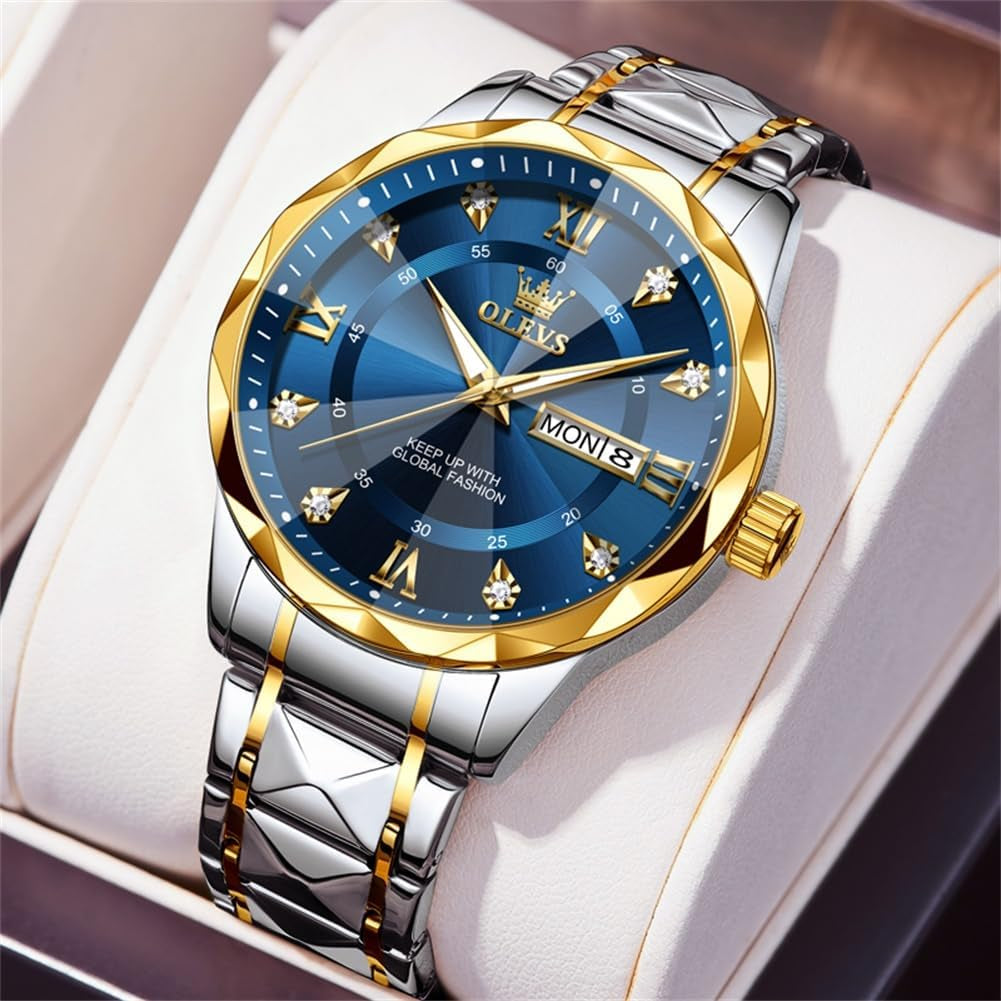 Watches for Men Luxury Diamond Casual Large Dial Watches Stainless Steel Waterproof Business Dress Analog Luminous Date Mens Watches