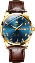 Brown Mens Leather Watch Dress Casual Day Date Quartz Wrist Watch