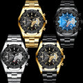 4 Pack Mens Steel Watches Date Luminous Big Face Gold And Silver Black Blue Analog Quartz Wrist Watch Set