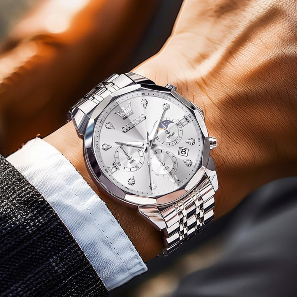 Watches for Men Luxury Diamond Casual Large Dial Watches Stainless Steel Waterproof Business Dress Analog Luminous Date Mens Watches