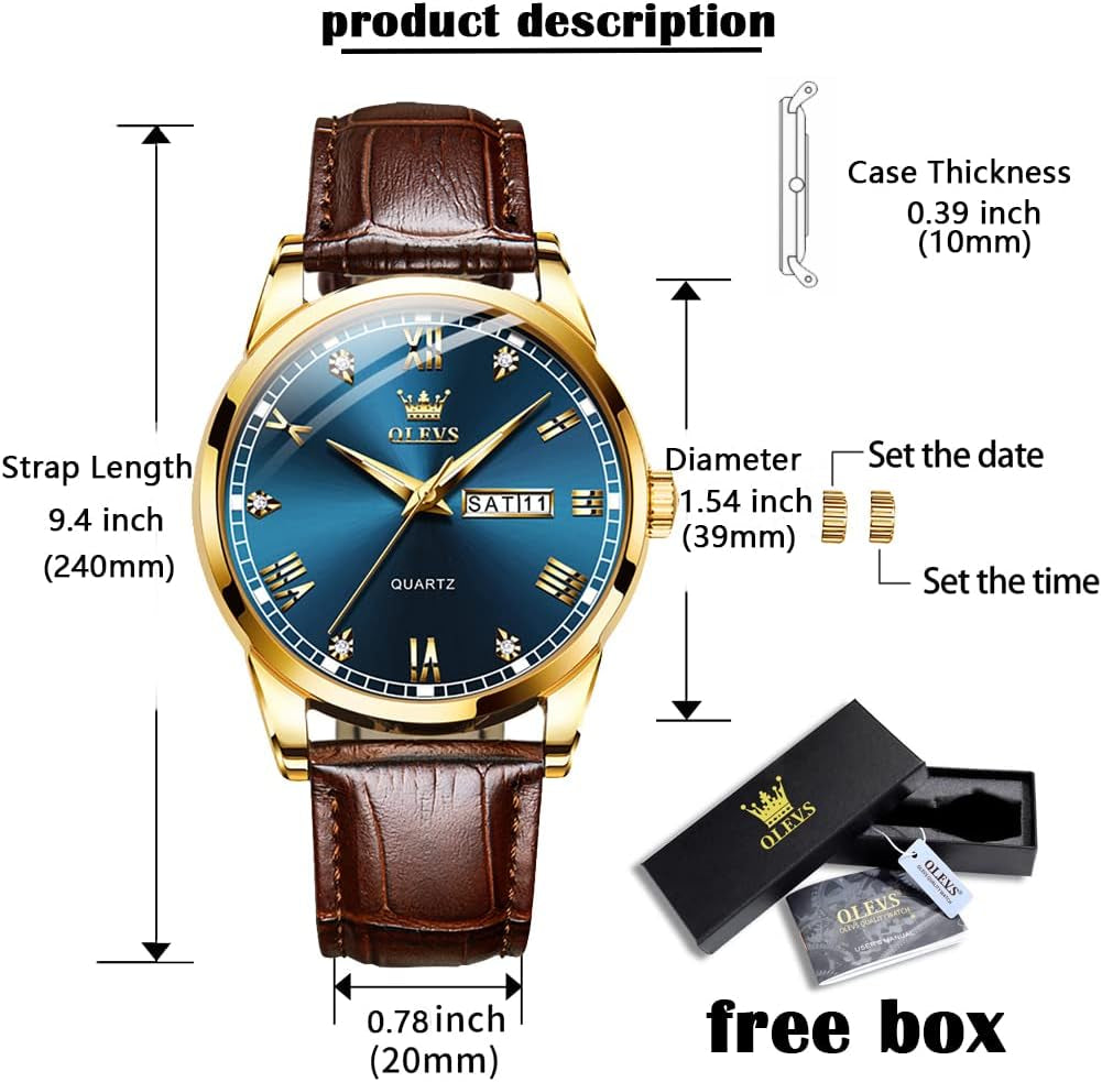 Brown Mens Leather Watch Dress Casual Day Date Quartz Wrist Watch