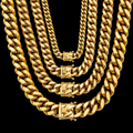 Gold Cuban Link Chain Necklace with Design Box Clasp for Men 18K Gold Miami Curb Chains(12MM 24")
