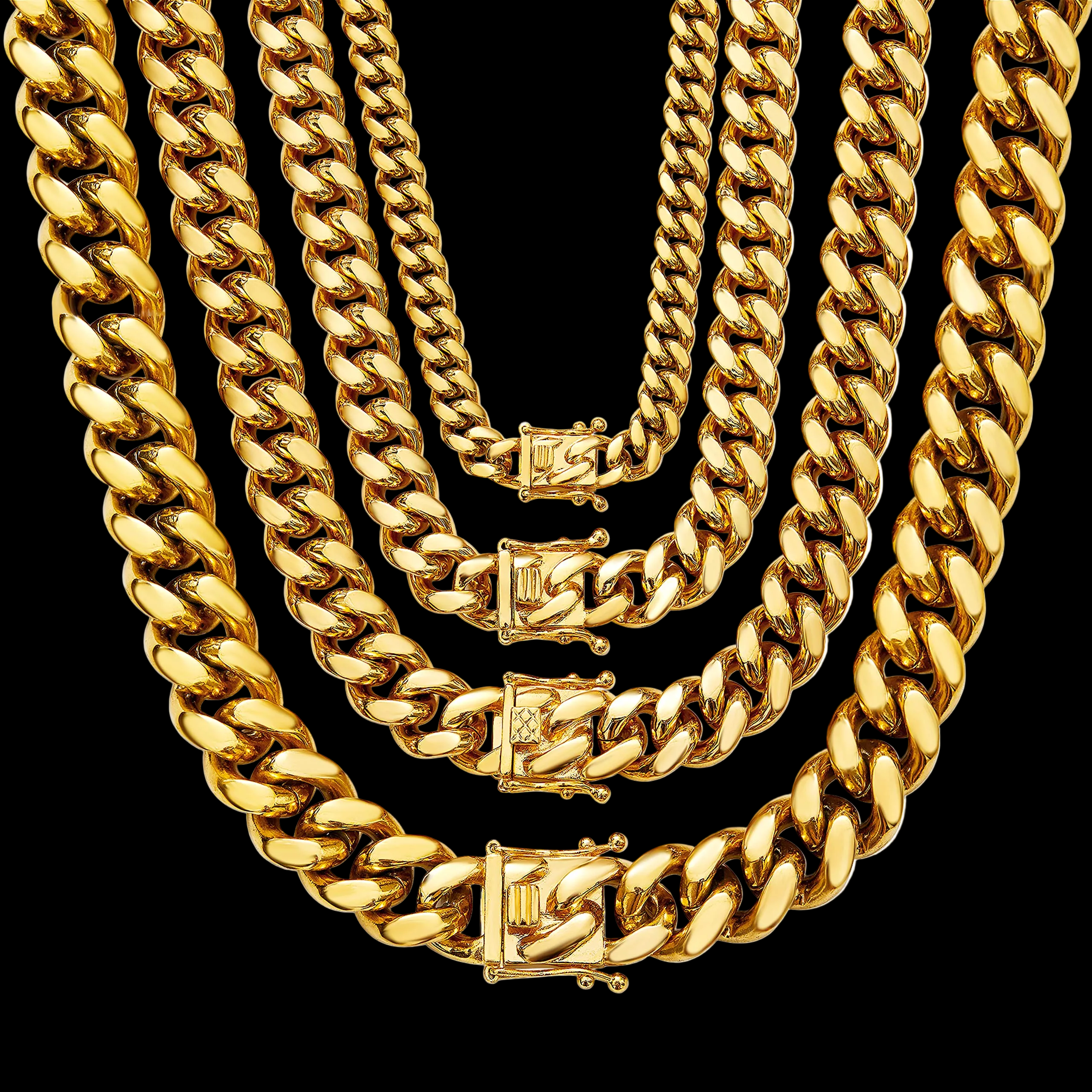 Gold Cuban Link Chain Necklace with Design Box Clasp for Men 18K Gold Miami Curb Chains(12MM 24")