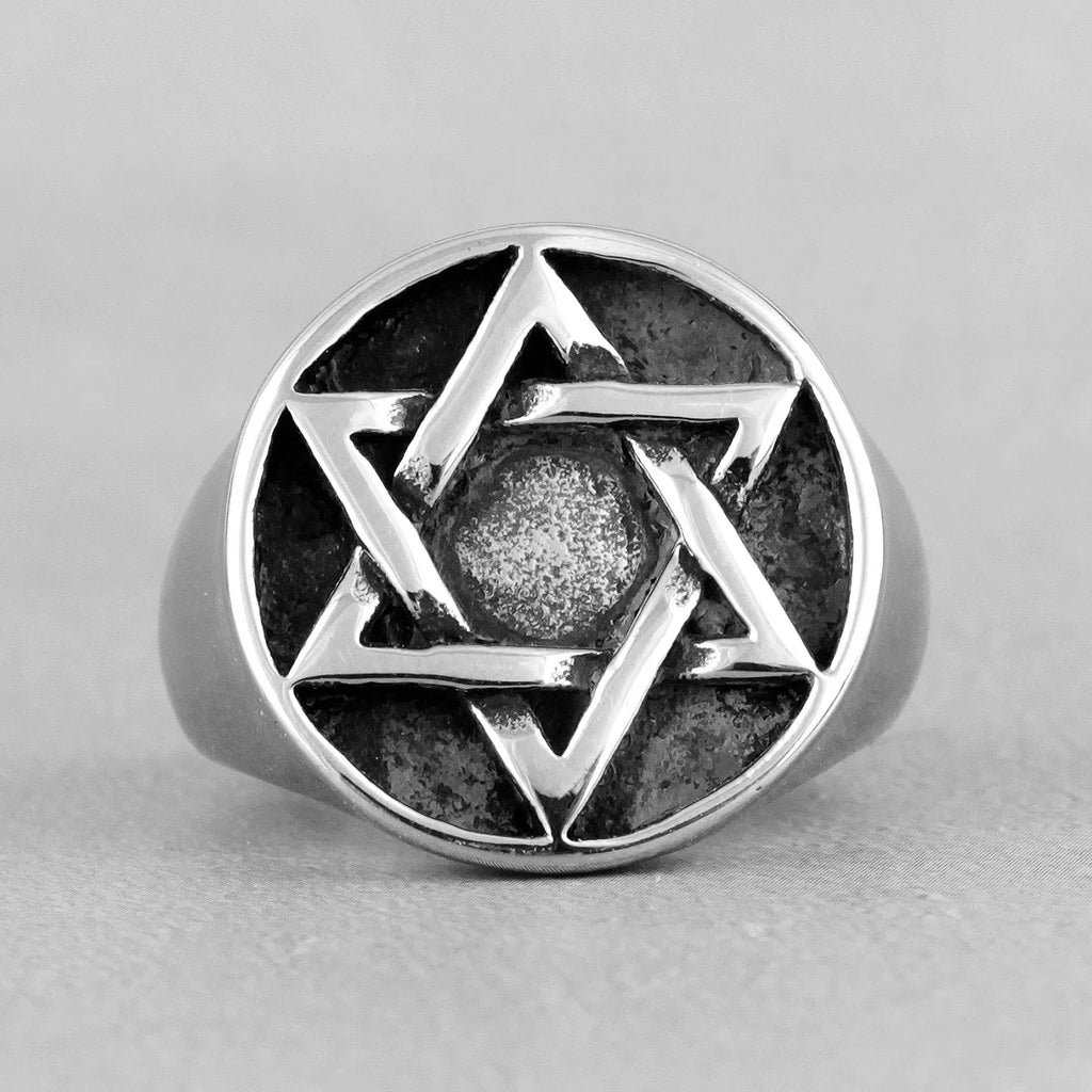 Judaism Hexagram Star of David Stainless Steel Mens Rings Religion for Male Boyfriend Biker Jewelry Creativity Gift Wholesale
