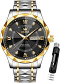 Watches for Men Luxury Diamond Casual Large Dial Watches Stainless Steel Waterproof Business Dress Analog Luminous Date Mens Watches