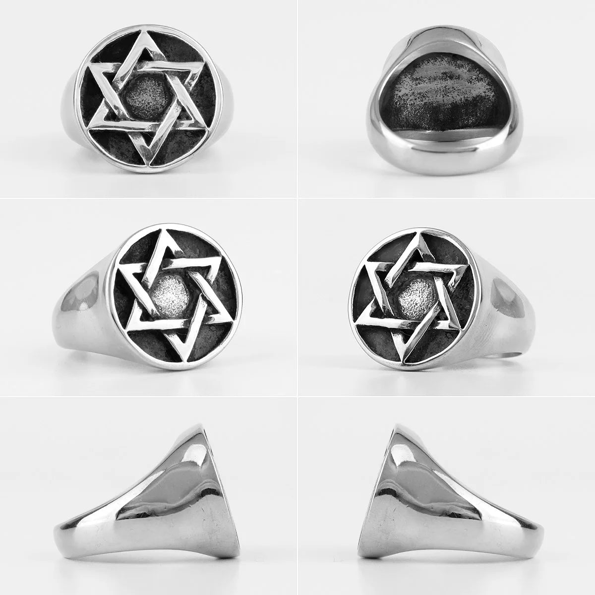 Judaism Hexagram Star of David Stainless Steel Mens Rings Religion for Male Boyfriend Biker Jewelry Creativity Gift Wholesale