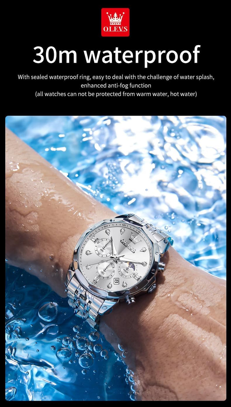 Watches for Men Luxury Diamond Casual Large Dial Watches Stainless Steel Waterproof Business Dress Analog Luminous Date Mens Watches