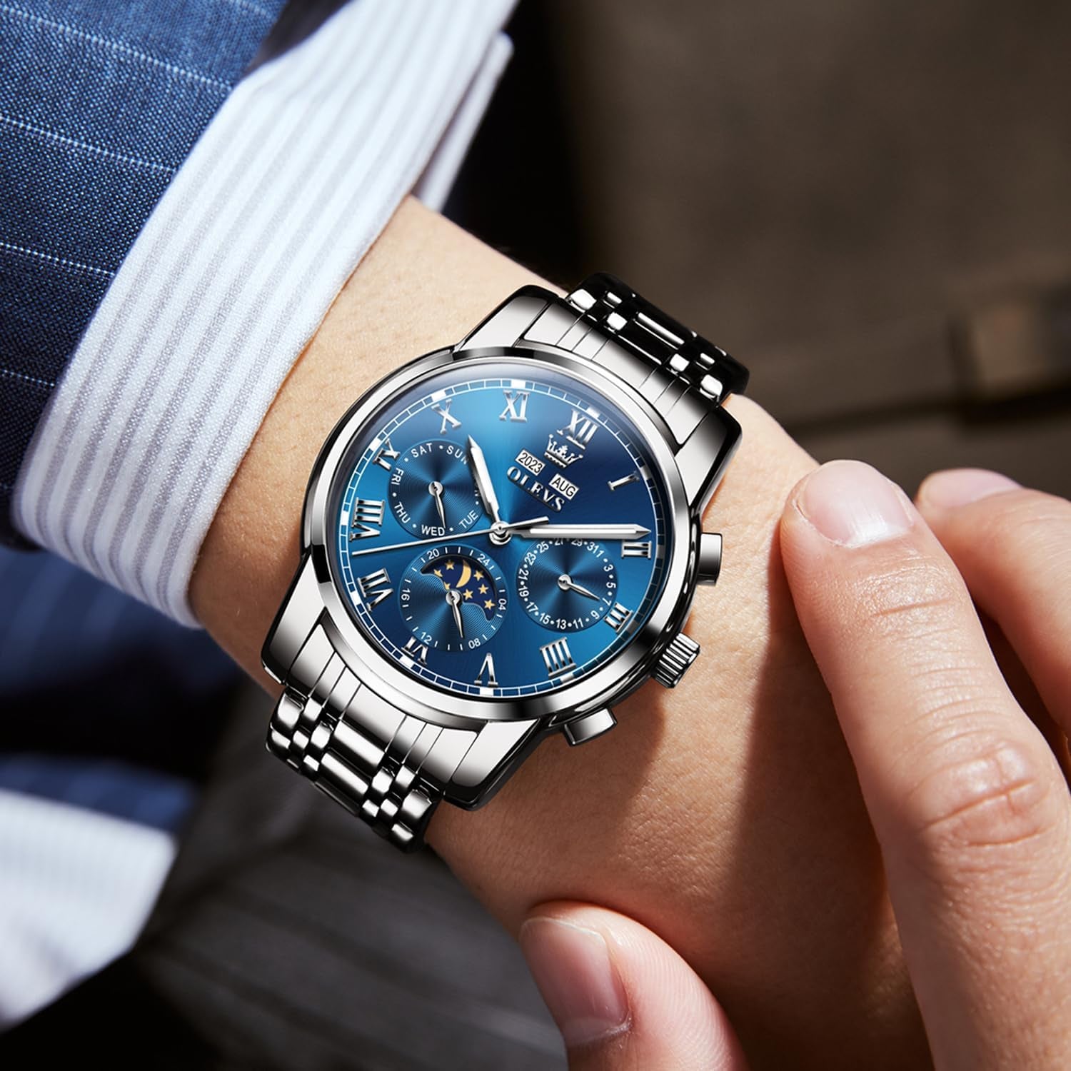 Mens Automatic Watches Self Winding Mechanical Luxury Dress Stainless Steel Waterproof Wrist Watches for Men
