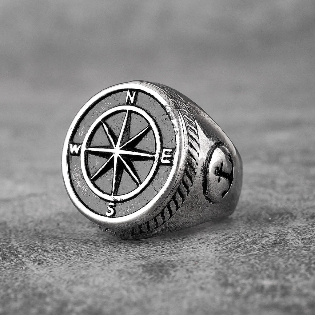 Navigator Compass Sailor Anchor Stainless Steel Mens Rings Punk Hip Hop for Male Boyfriend Jewelry Creativity Gift Wholesale