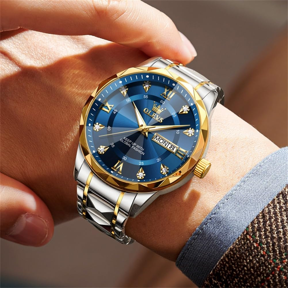 Watches for Men Luxury Diamond Casual Large Dial Watches Stainless Steel Waterproof Business Dress Analog Luminous Date Mens Watches