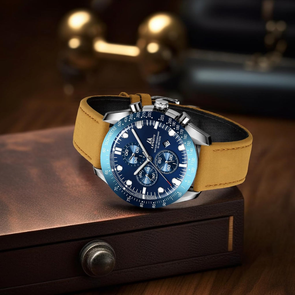 Mens Watches Leather Watch Luminous Analog Quartz Watch for Men