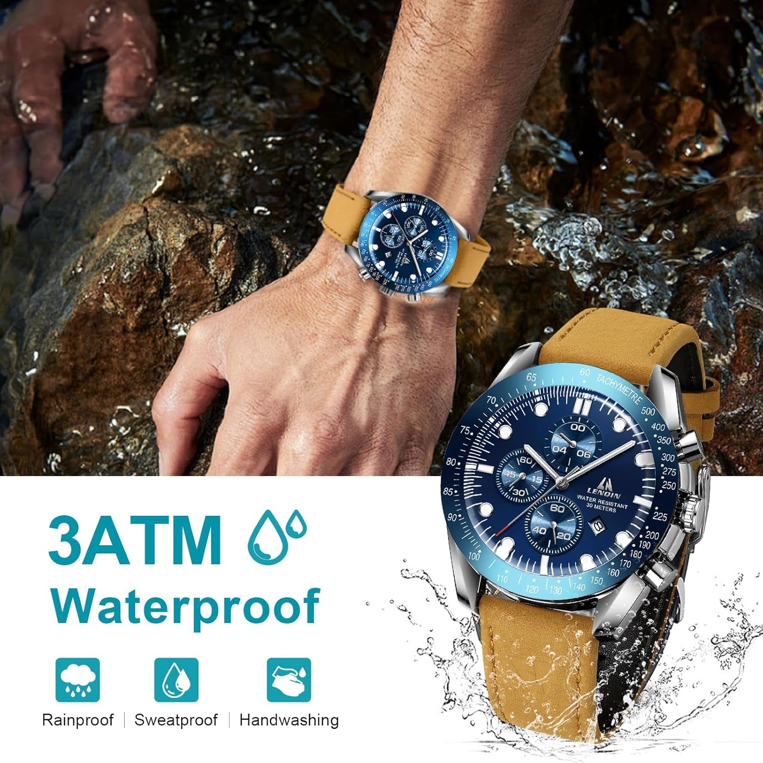 Mens Watches Leather Watch Luminous Analog Quartz Watch for Men