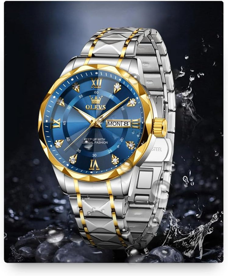 Watches for Men Luxury Diamond Casual Large Dial Watches Stainless Steel Waterproof Business Dress Analog Luminous Date Mens Watches