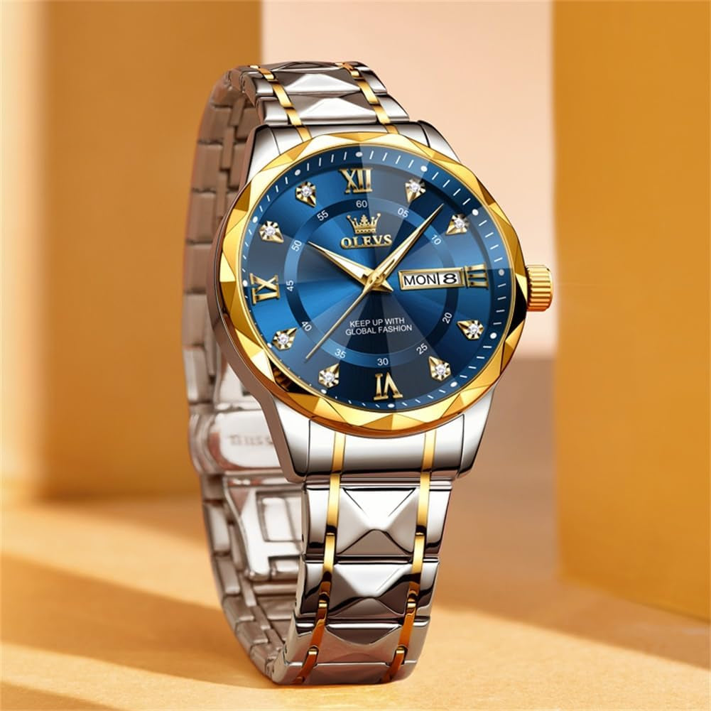 Watches for Men Luxury Diamond Casual Large Dial Watches Stainless Steel Waterproof Business Dress Analog Luminous Date Mens Watches