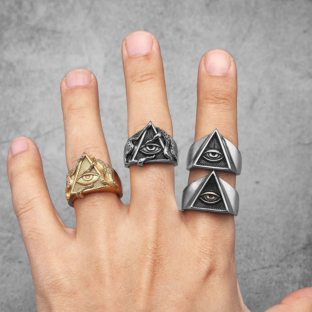 Masonic Illuminati Octopus Eye Stainless Steel Womens Mens Rings Punk Vintage for Boyfriend Jewelry Creativity Gift Wholesale