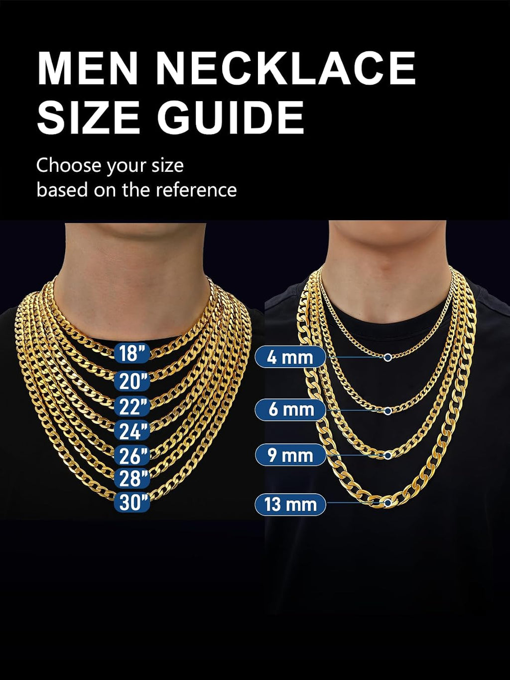 Gold Cuban Link Chain/Silver Men’S Chain/Black Necklace