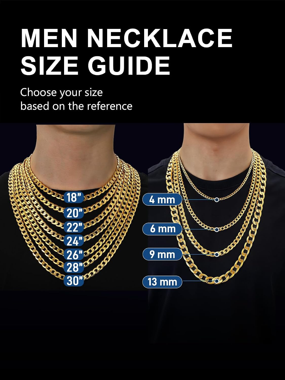 Gold Cuban Link Chain/Silver Men’S Chain/Black Necklace