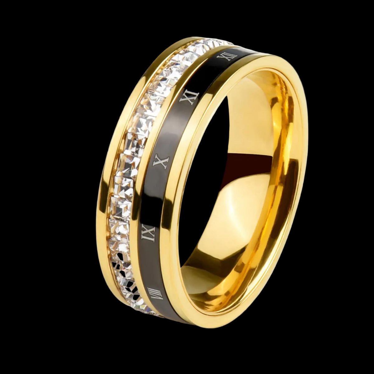 18K Gold Plated Roman Numeral Cubic Zirconia Ring Square CZ Gold Rings for Mens - Rings Size 5-13
