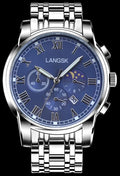 Luminous Analog Quartz Watches Waterproof Date Casual Wrist Watch (Silver and Blue)