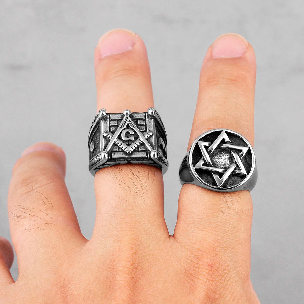 Judaism Hexagram Star of David Stainless Steel Mens Rings Religion for Male Boyfriend Biker Jewelry Creativity Gift Wholesale