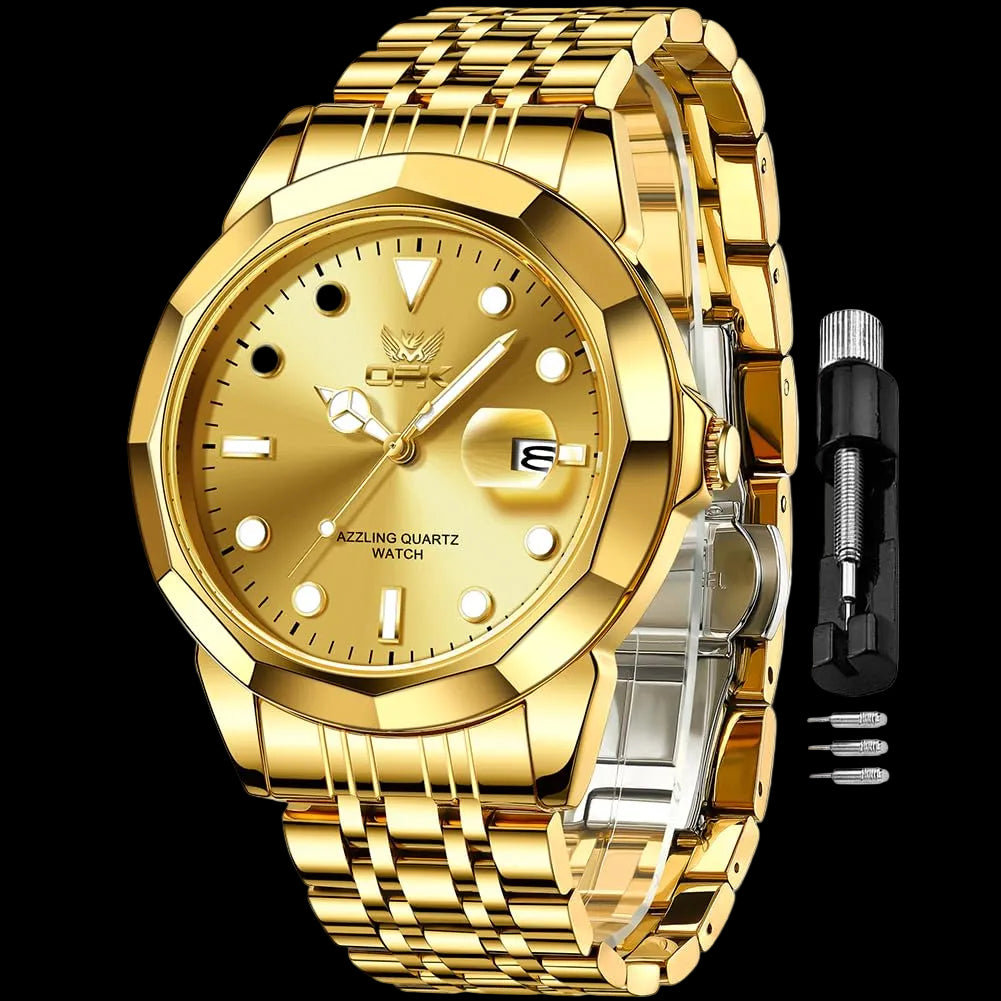 OPK Men Gold Watch Large Analog Watch For Men