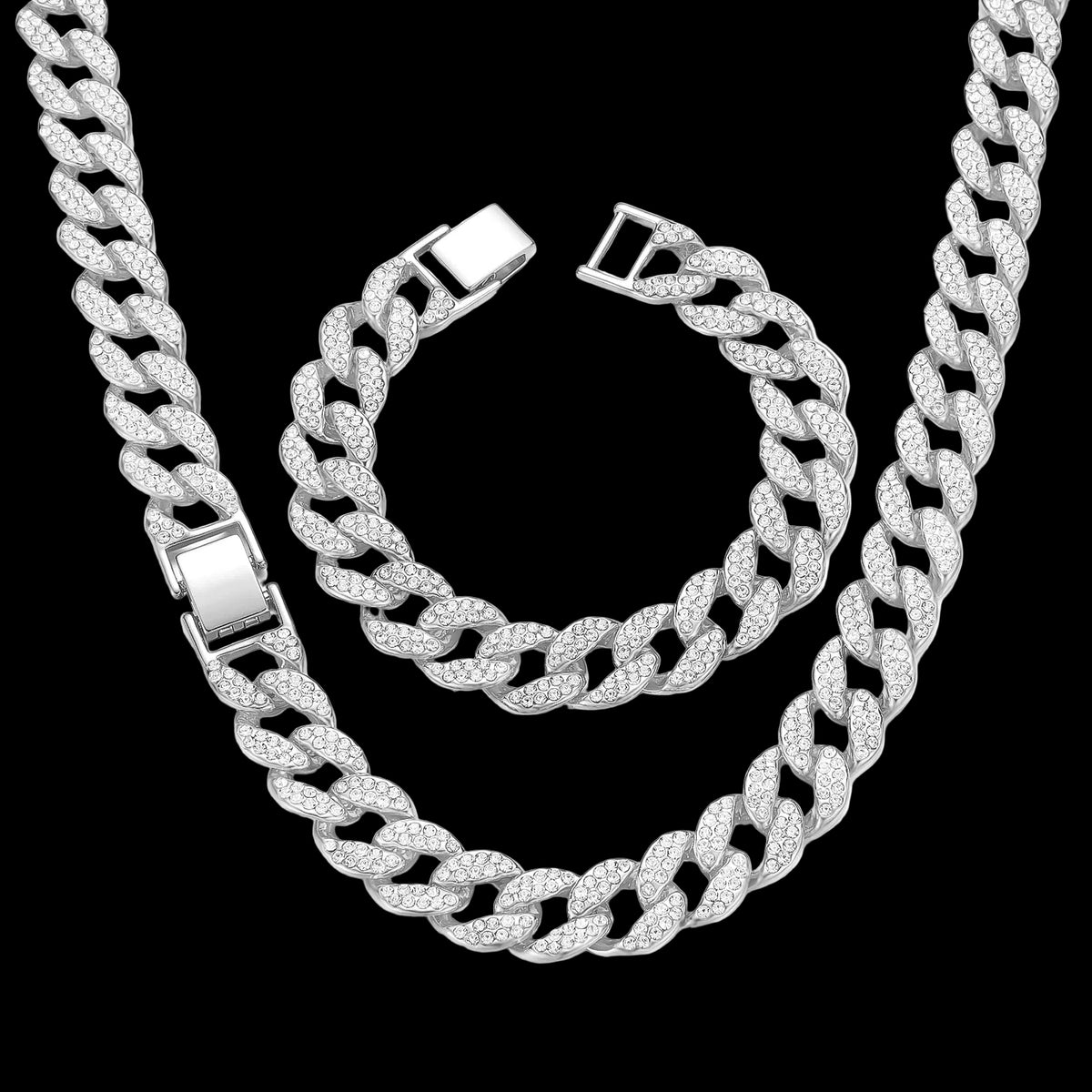 Cuban Link Chain Men Necklace Diamond Iced Out Thick Necklace(Silver-14mm20inch) (Fake but substantial value)