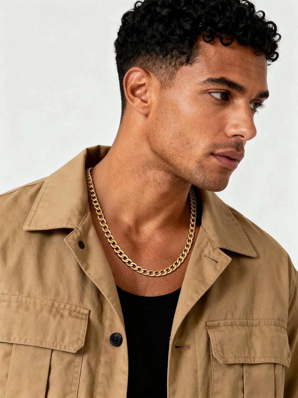 Gold Cuban Link Chain/Silver Men’S Chain/Black Necklace