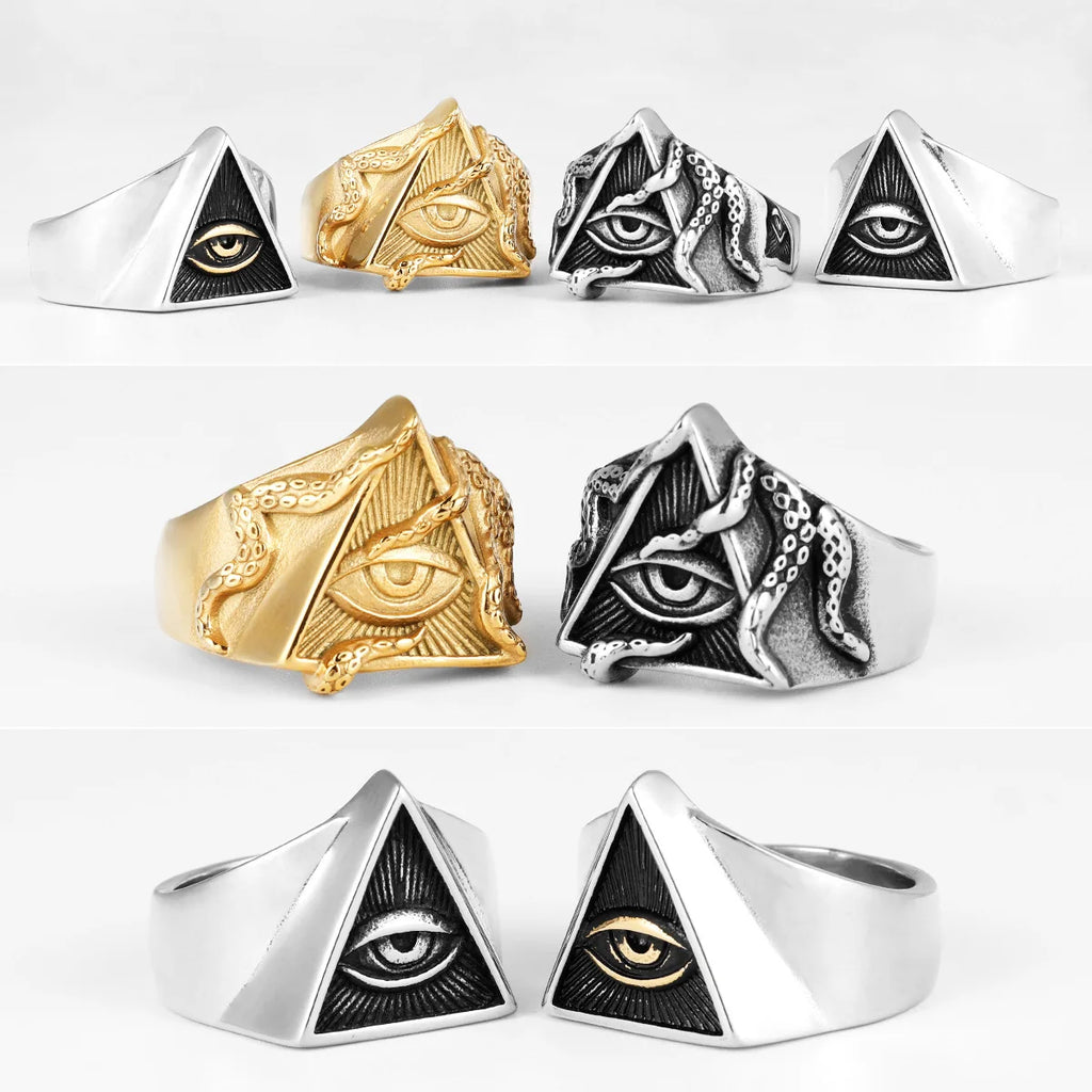 Masonic Illuminati Octopus Eye Stainless Steel Womens Mens Rings Punk Vintage for Boyfriend Jewelry Creativity Gift Wholesale