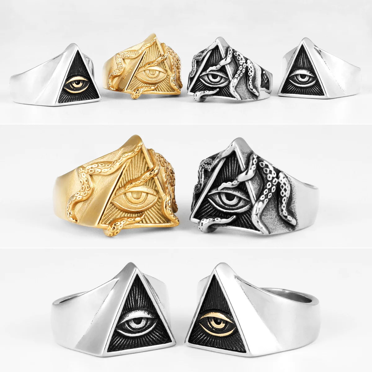 Masonic Illuminati Octopus Eye Stainless Steel Womens Mens Rings Punk Vintage for Boyfriend Jewelry Creativity Gift Wholesale