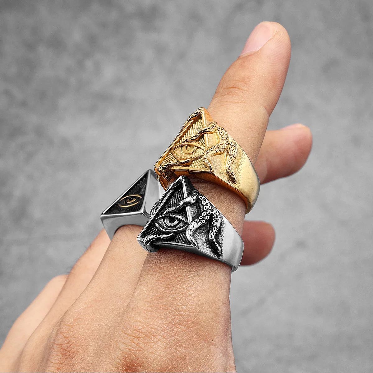 Masonic Illuminati Octopus Eye Stainless Steel Womens Mens Rings Punk Vintage for Boyfriend Jewelry Creativity Gift Wholesale