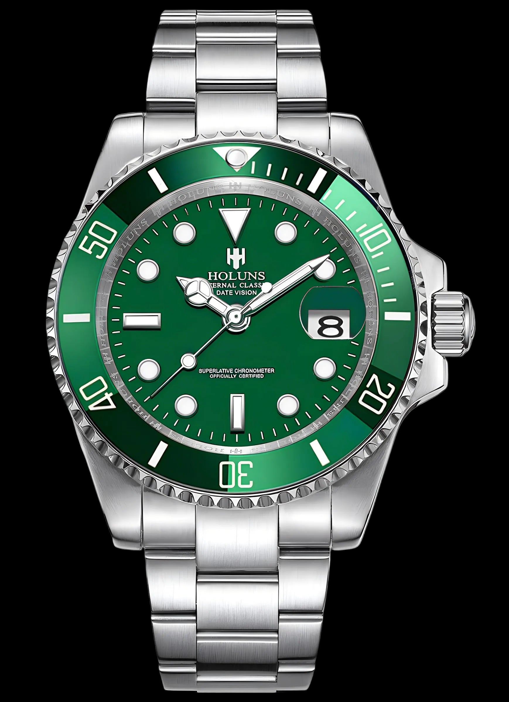 Luxury Mens Watch 40mm Luminous Sapphire Green Ceramic Bezel Water Resistant