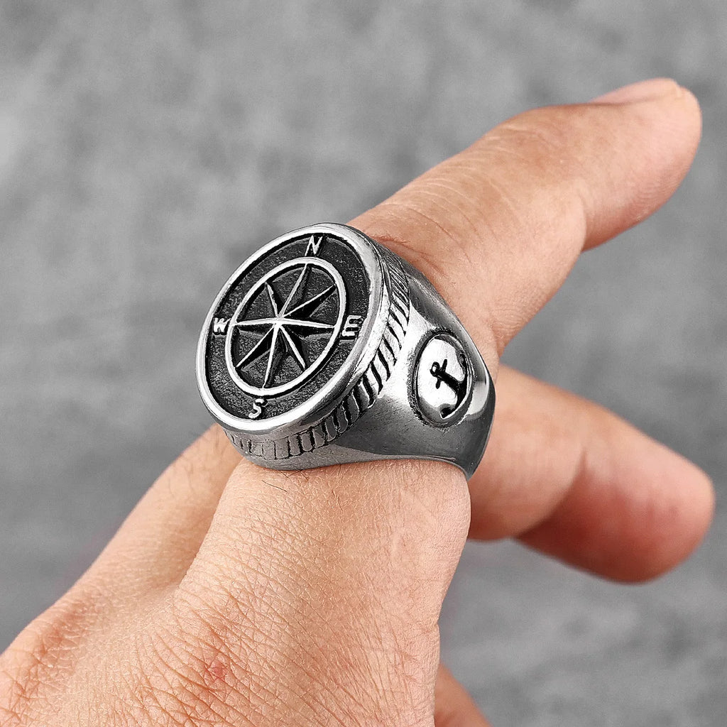 Navigator Compass Sailor Anchor Stainless Steel Mens Rings Punk Hip Hop for Male Boyfriend Jewelry Creativity Gift Wholesale