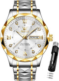 Watches for Men Luxury Diamond Casual Large Dial Watches Stainless Steel Waterproof Business Dress Analog Luminous Date Mens Watches