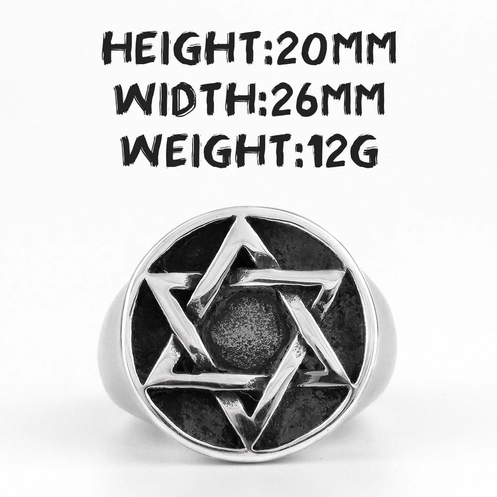 Judaism Hexagram Star of David Stainless Steel Mens Rings Religion for Male Boyfriend Biker Jewelry Creativity Gift Wholesale