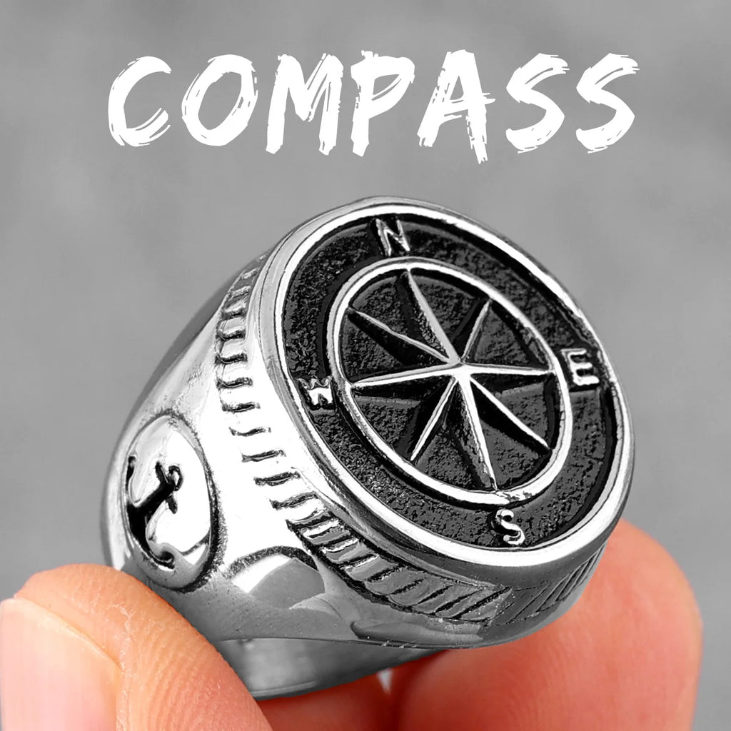 Navigator Compass Sailor Anchor Stainless Steel Mens Rings Punk Hip Hop for Male Boyfriend Jewelry Creativity Gift Wholesale