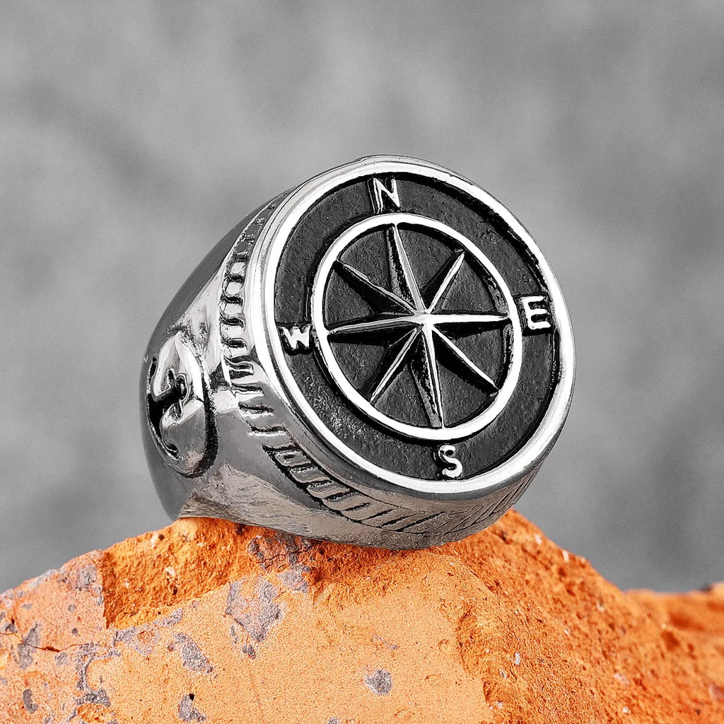 Navigator Compass Sailor Anchor Stainless Steel Mens Rings Punk Hip Hop for Male Boyfriend Jewelry Creativity Gift Wholesale