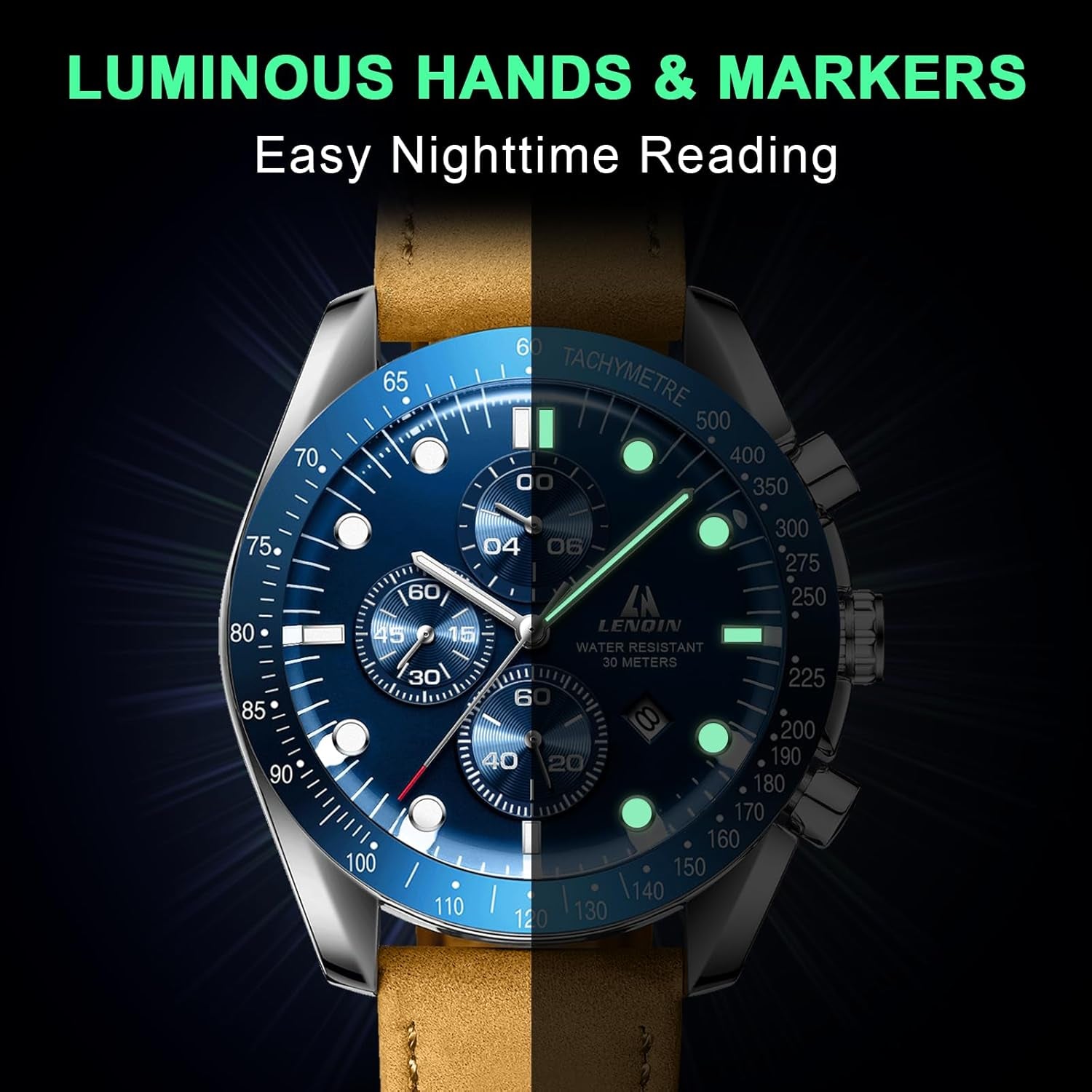 Mens Watches Leather Watch Luminous Analog Quartz Watch for Men