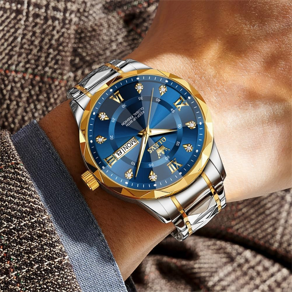 Watches for Men Luxury Diamond Casual Large Dial Watches Stainless Steel Waterproof Business Dress Analog Luminous Date Mens Watches