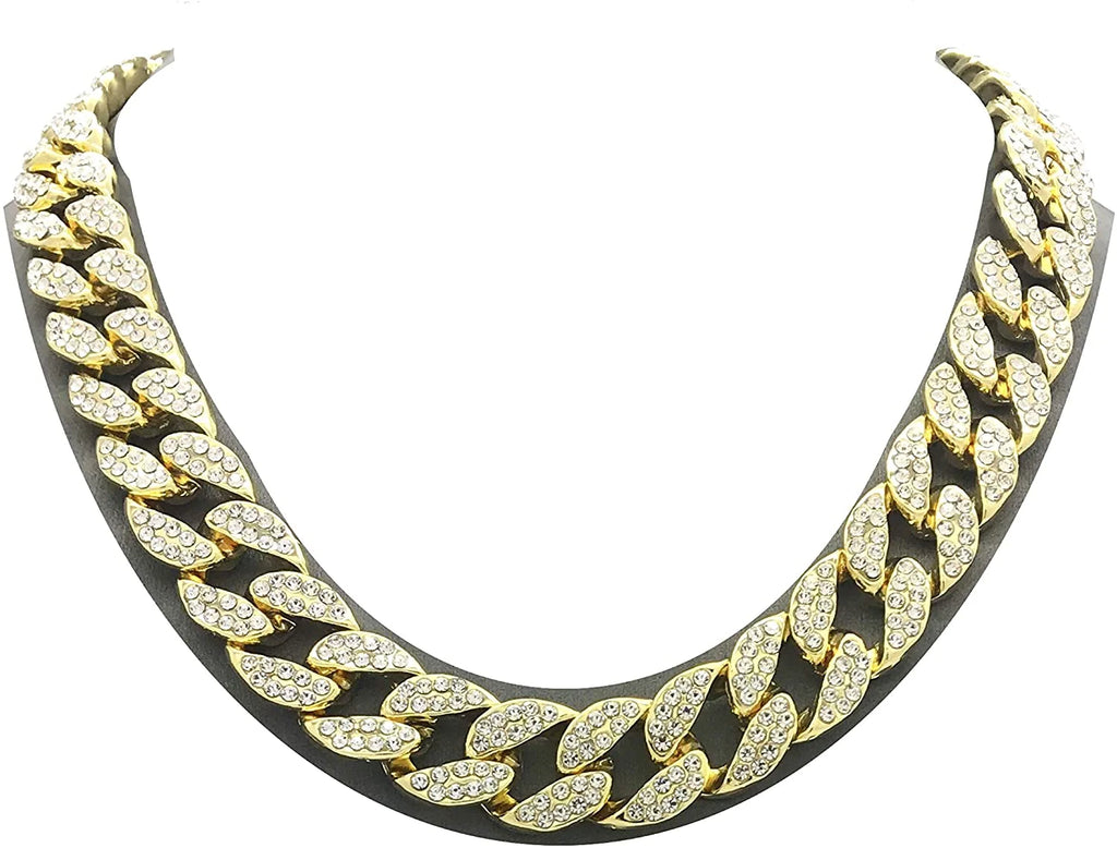 Men’S Iced Out Hip-Hop Gold Tone Bling Bling Rappers Cuban Link Chain Choker Necklace - CN2020